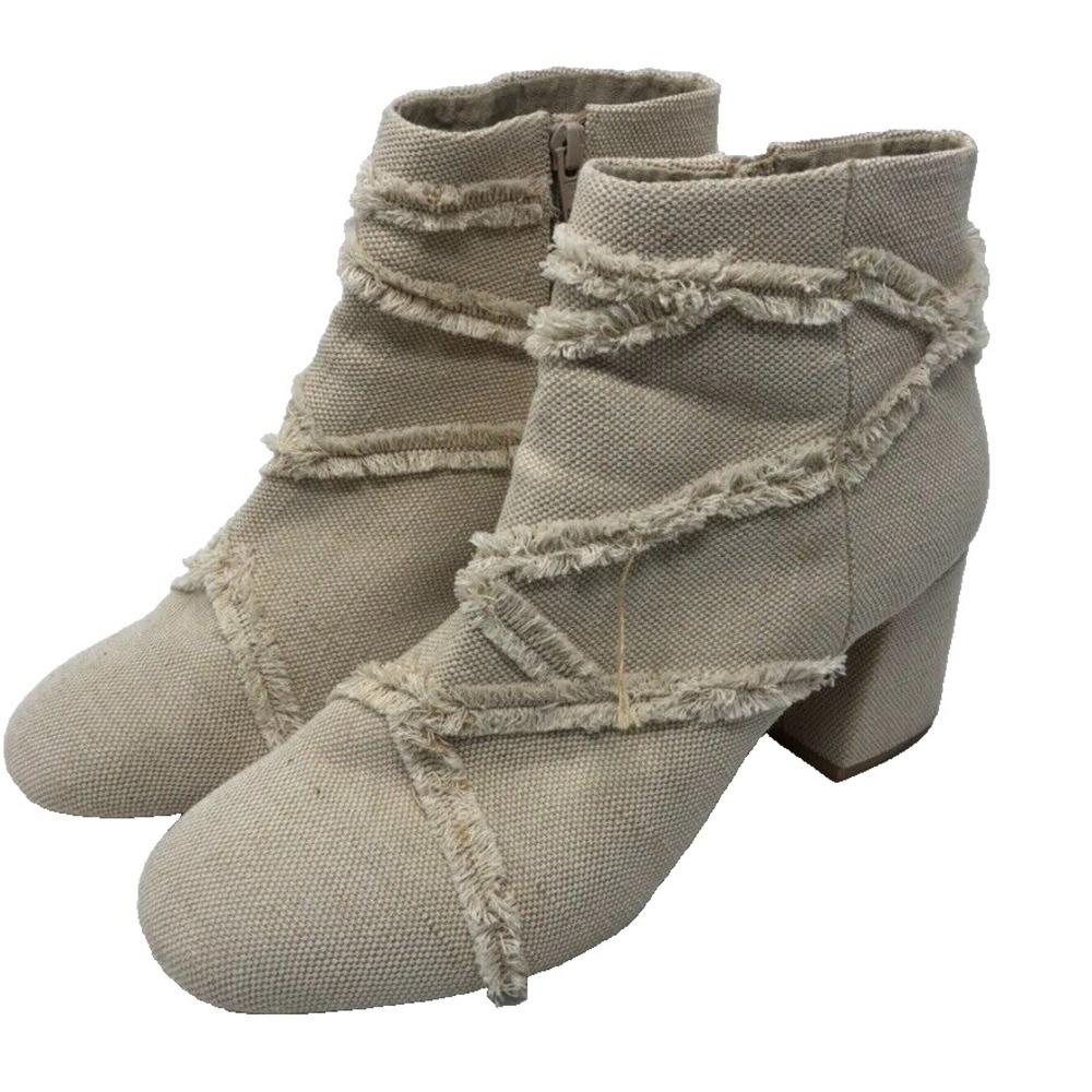 Seychelles Ankle Boots Beige Fabric Fringe Block Heel Zip Round Toe Womens 10
